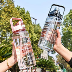2 Liters Straw Plastic Water Bottle Girls Portable Travel Large Bottle Sports Fitness Bike Cup Big Fat Cup