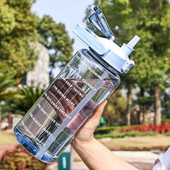 2 Liters Straw Plastic Water Bottle Girls Portable Travel Large Bottle Sports Fitness Bike Cup Big Fat Cup