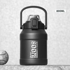 2L Water Bottle Thermos Bottle with Removable Straw Outdoor Portable Stainless Steel Water Bottle with Carry Handle for Gym