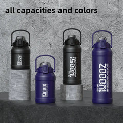 2L Water Bottle Thermos Bottle with Removable Straw Outdoor Portable Stainless Steel Water Bottle with Carry Handle for Gym
