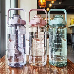 2 Liters Straw Plastic Water Bottle Girls Portable Travel Large Bottle Sports Fitness Bike Cup Big Fat Cup