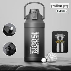 2L Water Bottle Thermos Bottle with Removable Straw Outdoor Portable Stainless Steel Water Bottle with Carry Handle for Gym