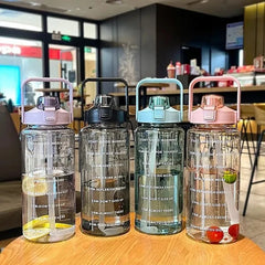 2 Liters Straw Plastic Water Bottle Girls Portable Travel Large Bottle Sports Fitness Bike Cup Big Fat Cup