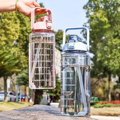 2 Liters Straw Plastic Water Bottle Girls Portable Travel Large Bottle Sports Fitness Bike Cup Big Fat Cup
