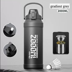 2L Water Bottle Thermos Bottle with Removable Straw Outdoor Portable Stainless Steel Water Bottle with Carry Handle for Gym