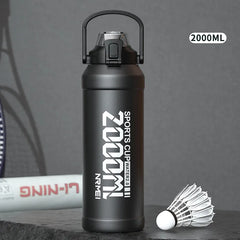 2L Water Bottle Thermos Bottle with Removable Straw Outdoor Portable Stainless Steel Water Bottle with Carry Handle for Gym