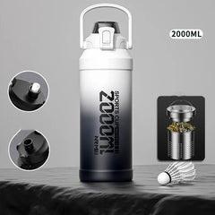 2L Water Bottle Thermos Bottle with Removable Straw Outdoor Portable Stainless Steel Water Bottle with Carry Handle for Gym