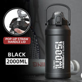 2L Water Bottle Thermos Bottle with Removable Straw Outdoor Portable Stainless Steel Water Bottle with Carry Handle for Gym
