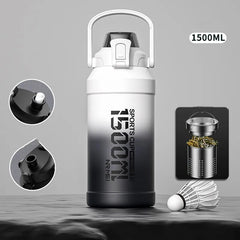 2L Water Bottle Thermos Bottle with Removable Straw Outdoor Portable Stainless Steel Water Bottle with Carry Handle for Gym