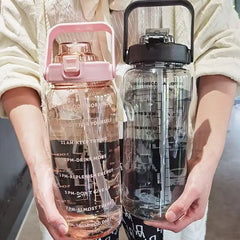 2 Liters Straw Plastic Water Bottle Girls Portable Travel Large Bottle Sports Fitness Bike Cup Big Fat Cup