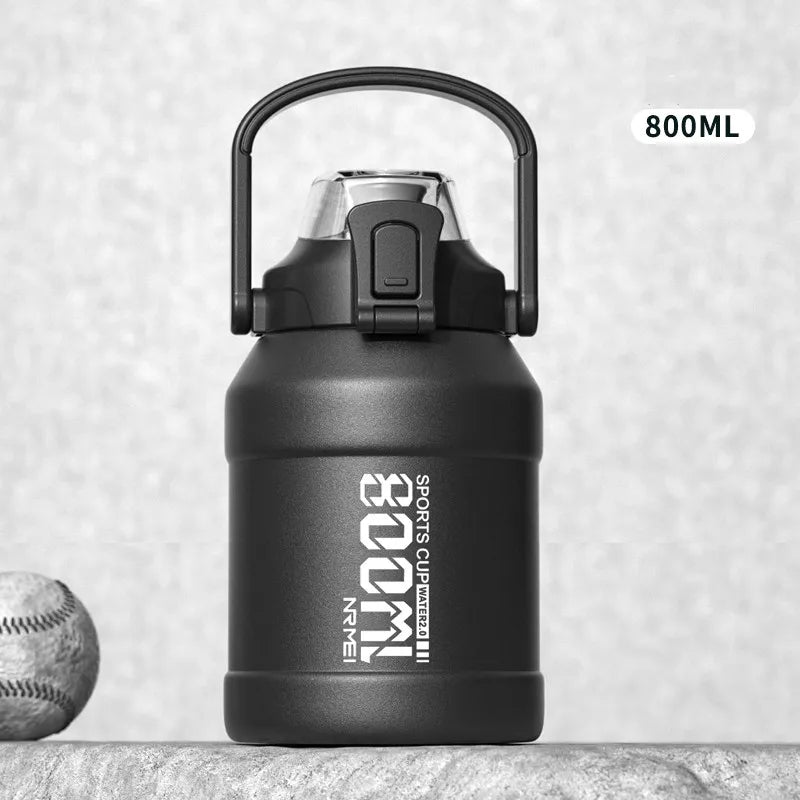 2L Water Bottle Thermos Bottle with Removable Straw Outdoor Portable Stainless Steel Water Bottle with Carry Handle for Gym
