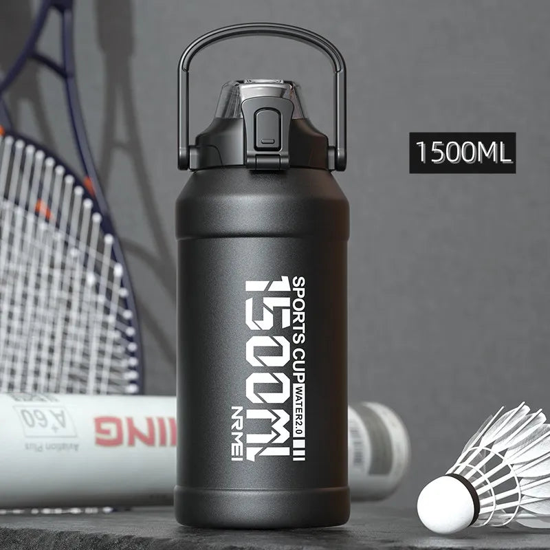 2L Water Bottle Thermos Bottle with Removable Straw Outdoor Portable Stainless Steel Water Bottle with Carry Handle for Gym