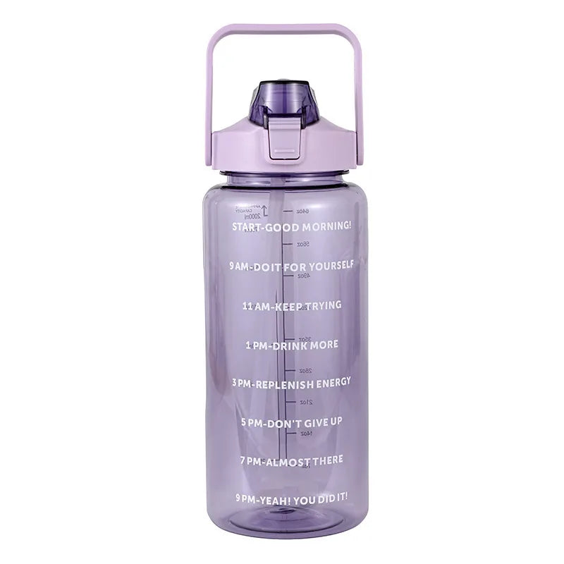 2 Liters Straw Plastic Water Bottle Girls Portable Travel Large Bottle Sports Fitness Bike Cup Big Fat Cup