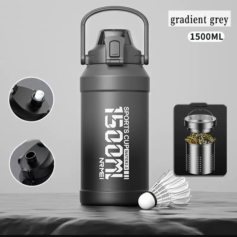 2L Water Bottle Thermos Bottle with Removable Straw Outdoor Portable Stainless Steel Water Bottle with Carry Handle for Gym