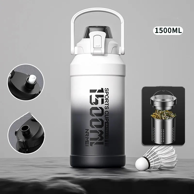 2L Water Bottle Thermos Bottle with Removable Straw Outdoor Portable Stainless Steel Water Bottle with Carry Handle for Gym