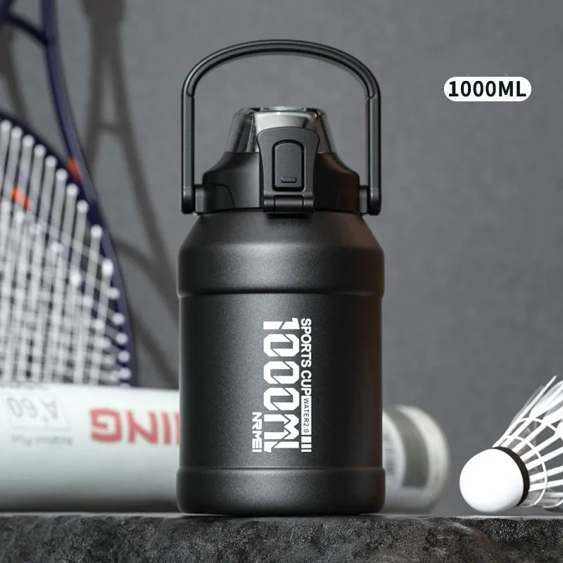 2L Water Bottle Thermos Bottle with Removable Straw Outdoor Portable Stainless Steel Water Bottle with Carry Handle for Gym